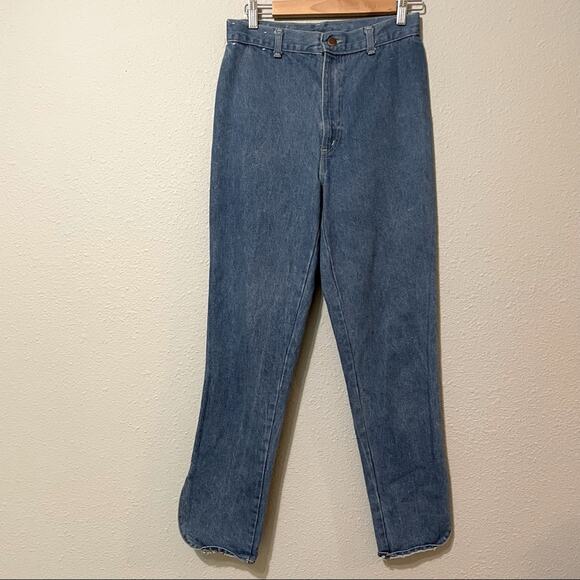 Vintage Sunset Blues By Chic High Rise Straight Leg Flat Front Jeans Split Ankle - Picture 1 of 8
